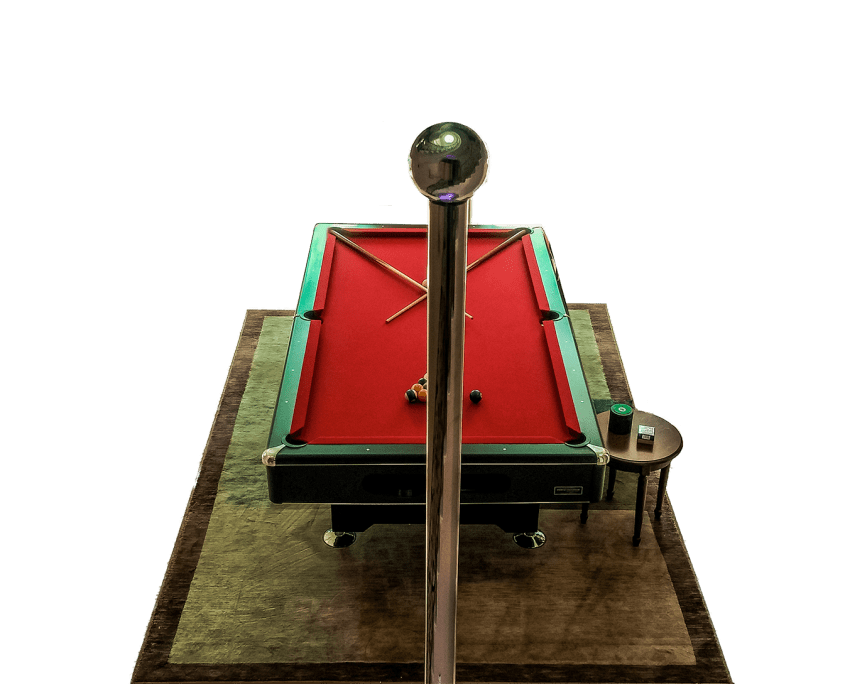 All Star Stages stripper pole ball in front of pool table-1500px PNG