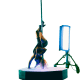 Pole Dancer on Set on All Star Stages Portable Dance Pole Upside Down Posing for the Camera with Hand on Stage Light