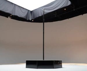 all star stages 5x5 portable dance stage and ceiling free pole on wht cyc 1000px