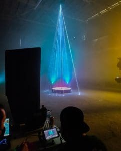 all star stages portable stage and dance pole under laser lighting 1000px