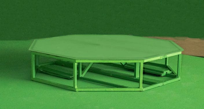 all star stages portable octagon riser platform green screen frame and top on green cyc set