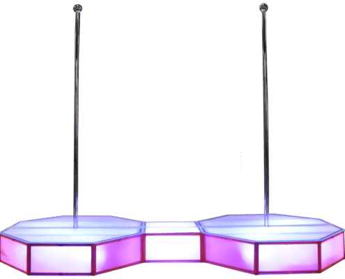 double trouble twin portable stripper poles and octagon stages in pink background removed