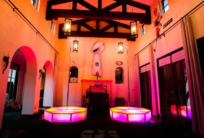 all star stages twin pack at superbowl party with orange and pink glow orb acrylic wide