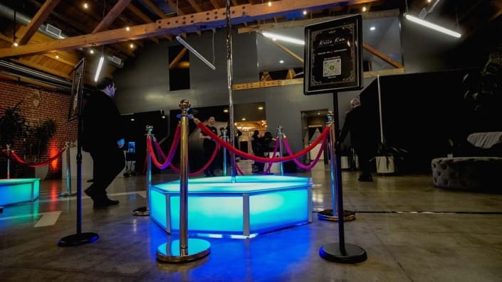 all star stages x blue spinner glow orb octagon stage and spinning dance pole